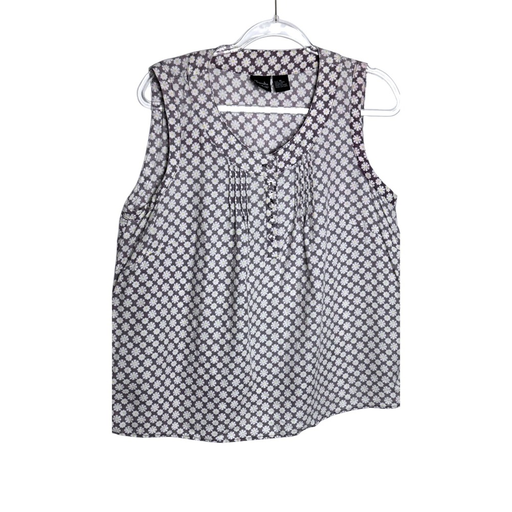 Alexandra Bartlett Womens XL Purple Daisy Floral 100% Linen Sleeveless Top